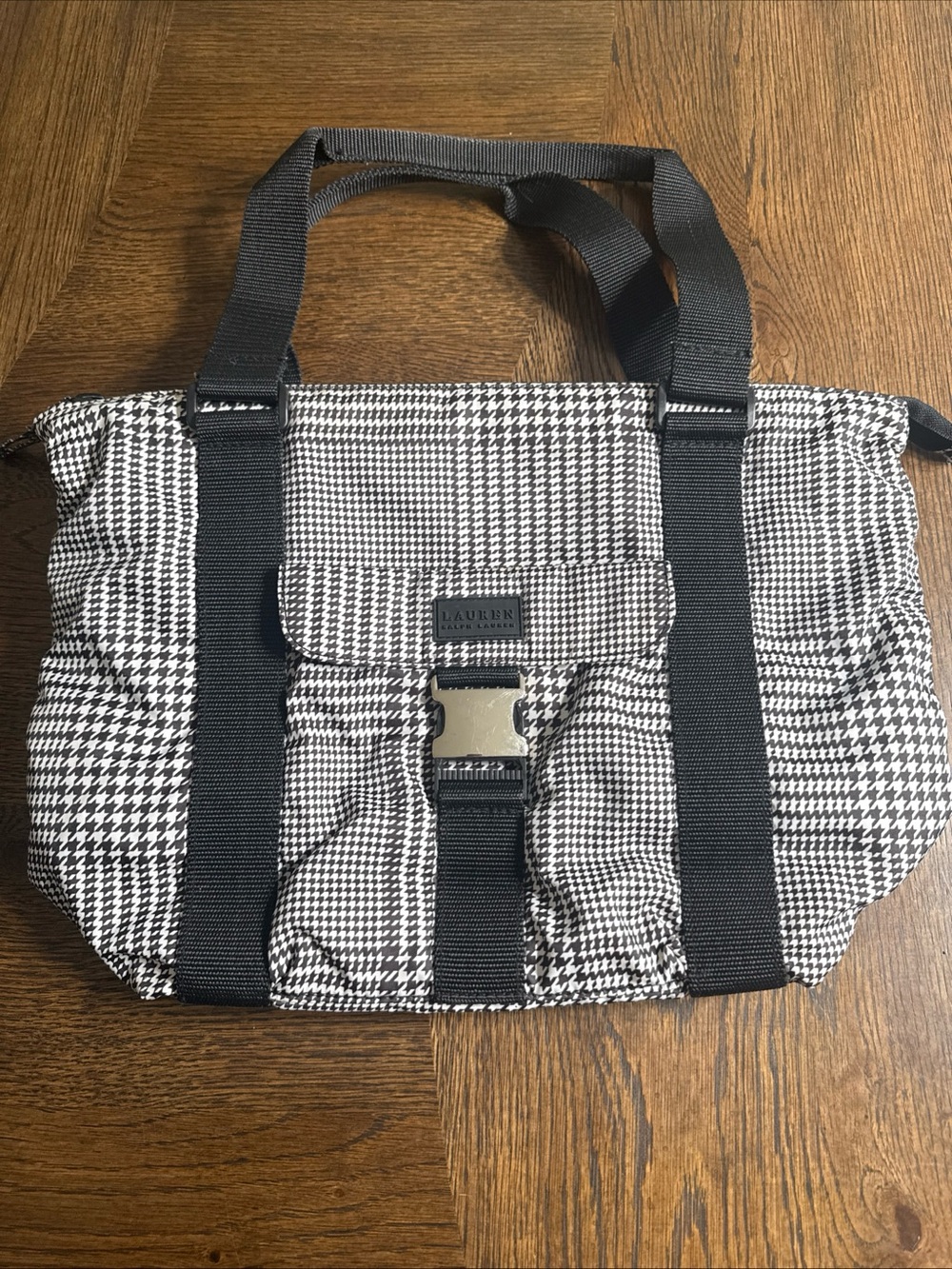 Lauren Ralph Lauren Vintage Houndstooth Large satchel purse zip Tote Bag Vintage